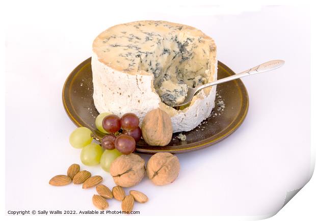 Stilton Cheese with grapes & walnuts Print by Sally Wallis