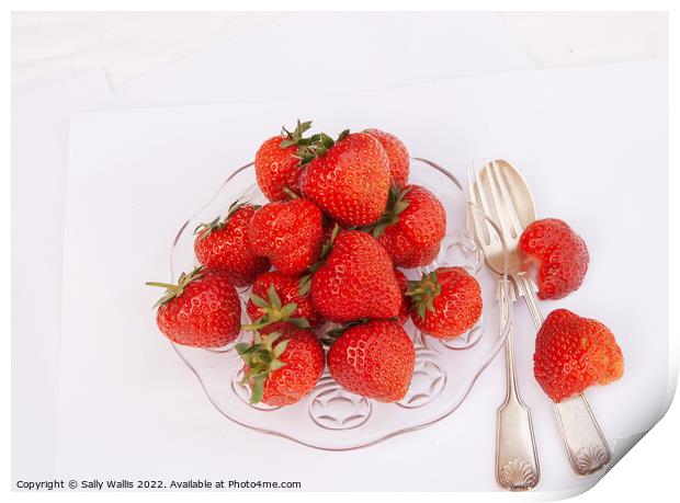 Dish of Fresh Strawberries Print by Sally Wallis