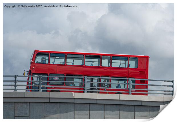 London Bus on Bridge Print by Sally Wallis