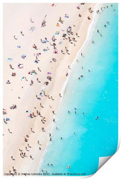 Aerial view of beach in summer with people. Zakynthos, Greek Isl Print by Matteo Colombo