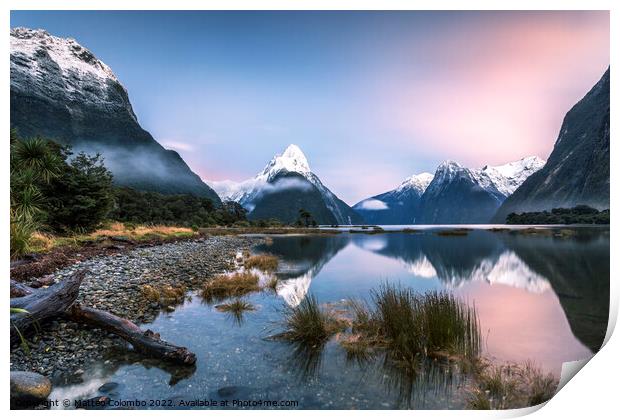 Iconic view of Milford Sound at sunrise, New Zealand Print by Matteo Colombo