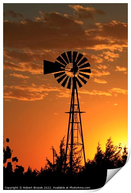  Farm Windmill at Sunset with clouds Print by Robert Brozek