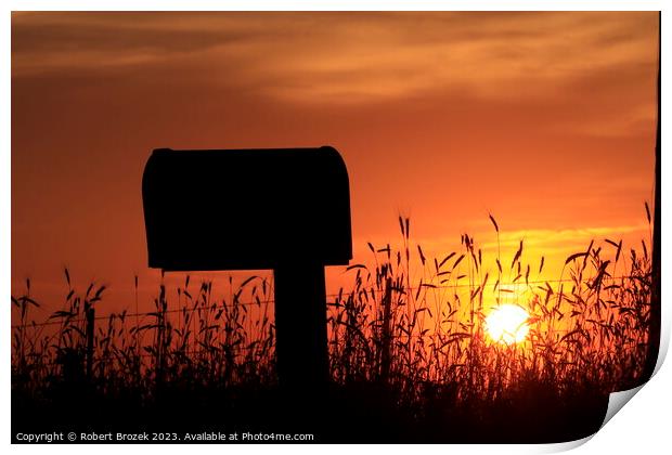 Kansas Country Mail Box at Sunset Print by Robert Brozek