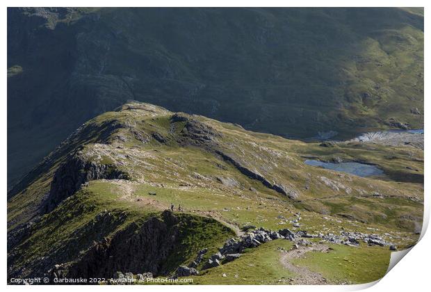 View of the Rhyd Ddu path from the summit of Snowd Print by  Garbauske