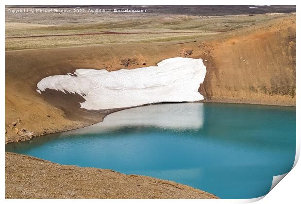 The crystal clear deep blue lake Krafla on Iceland. Print by Michael Piepgras