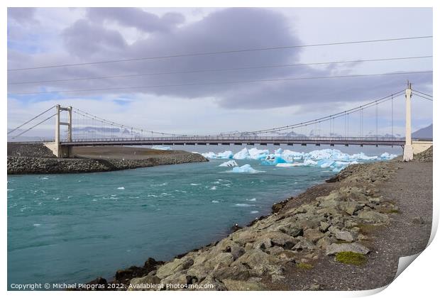 Iceland, Jokulsarlon Lagoon, Turquoise icebergs floating in Glac Print by Michael Piepgras