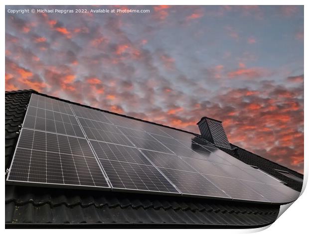 Solar panels producing clean energy on a roof of a residential h Print by Michael Piepgras