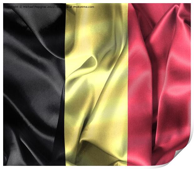 Belgium flag - realistic waving fabric flag Print by Michael Piepgras