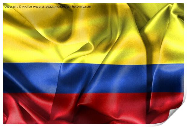 Colombia flag - realistic waving fabric flag Print by Michael Piepgras