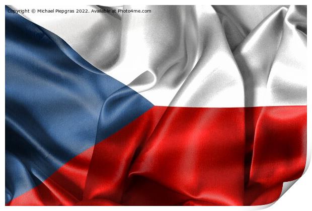 Czechia flag - realistic waving fabric flag Print by Michael Piepgras