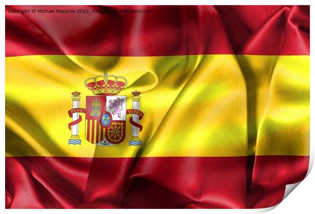 Spain flag - realistic waving fabric flag Print by Michael Piepgras