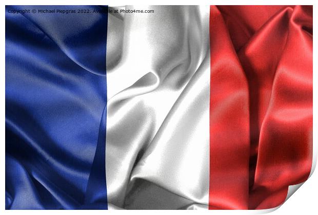 France flag - realistic waving fabric flag Print by Michael Piepgras