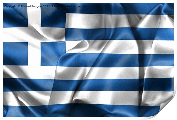 Greece flag - realistic waving fabric flag Print by Michael Piepgras