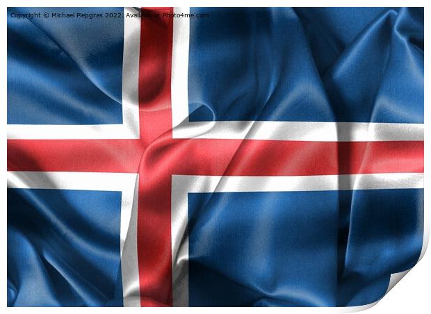 3D-Illustration of a Iceland flag - realistic waving fabric flag Print by Michael Piepgras