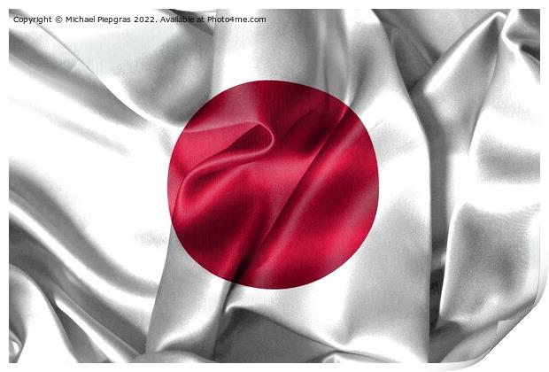 3D-Illustration of a Japan flag - realistic waving fabric flag Print by Michael Piepgras