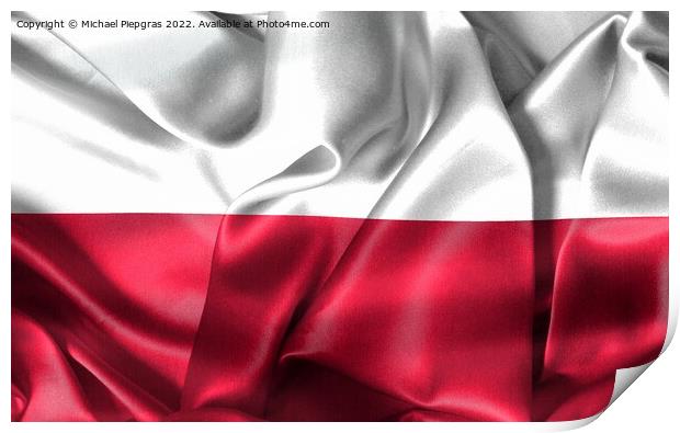 3D-Illustration of a Poland flag - realistic waving fabric flag Print by Michael Piepgras