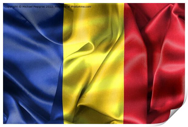3D-Illustration of a Romania flag - realistic waving fabric flag Print by Michael Piepgras