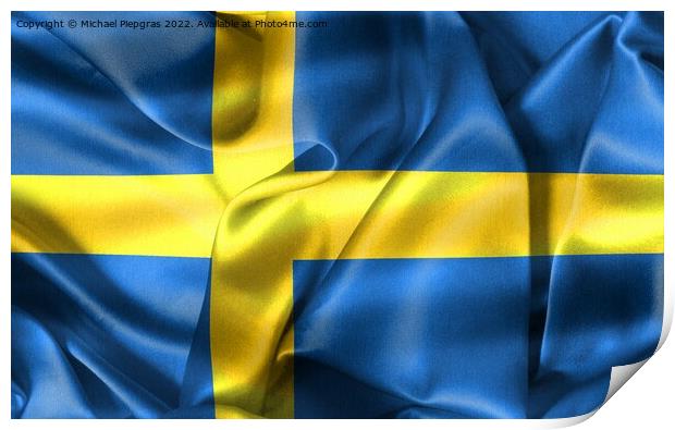 3D-Illustration of a Sweden flag - realistic waving fabric flag Print by Michael Piepgras