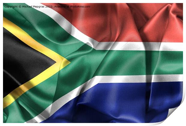 3D-Illustration of a South Africa flag - realistic waving fabric Print by Michael Piepgras