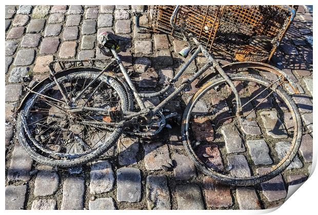 Rusty bicycle got out water from cleaning the port of Kiel in Ge Print by Michael Piepgras