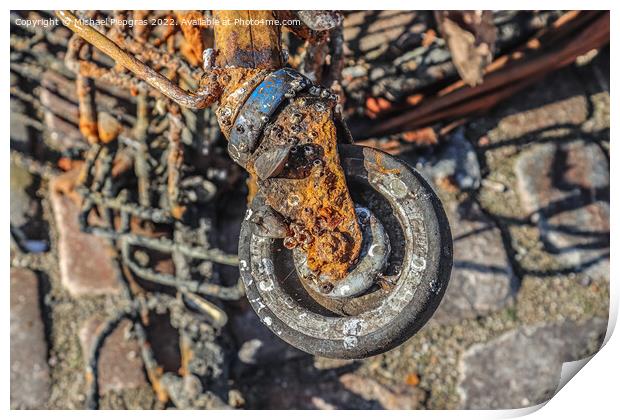 Rusty and damaged shopping cart found in the port of Kiel in Ger Print by Michael Piepgras