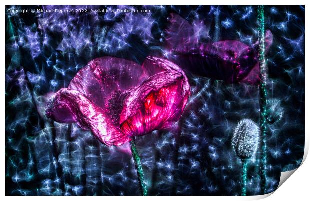 3D-Illustration of spring flowers with a high energy kirlian fie Print by Michael Piepgras