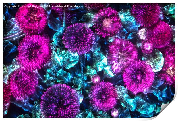3D-Illustration of spring flowers with a high energy kirlian fie Print by Michael Piepgras