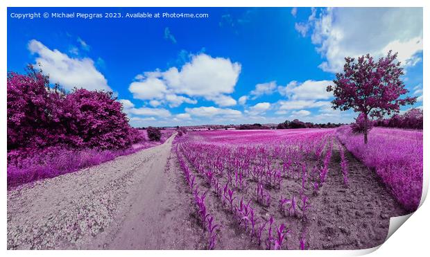 Colorful fantasy landscape in an asian purple infrared photo sty Print by Michael Piepgras