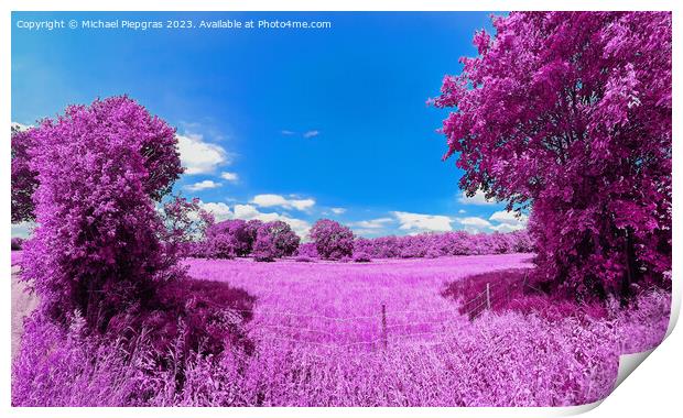 Colorful fantasy landscape in an asian purple infrared photo sty Print by Michael Piepgras