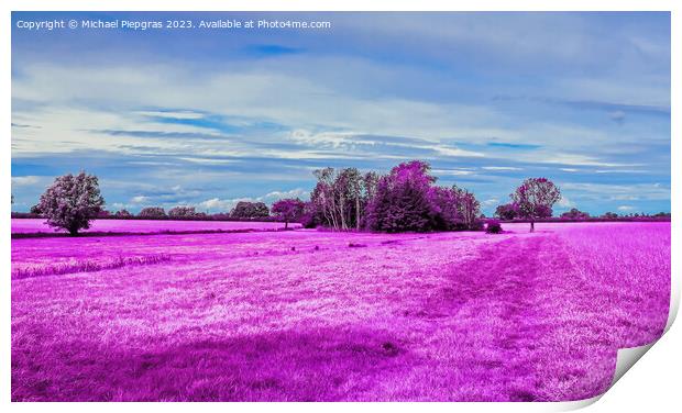 Colorful fantasy landscape in an asian purple infrared photo sty Print by Michael Piepgras