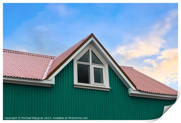 Roof window in velux style with roof tiles - icelandic architect Print by Michael Piepgras