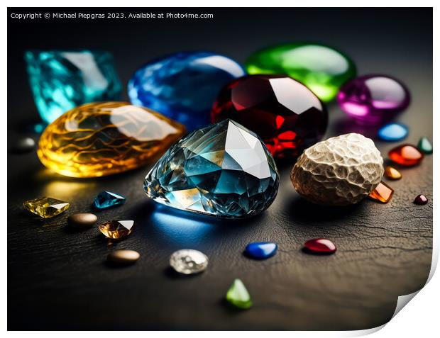 Many different coloured gemstones on a dark table created with g Print by Michael Piepgras