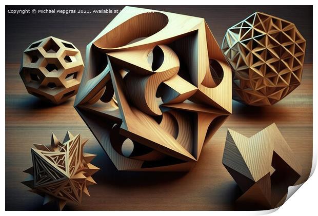 The beauty of mathematics - wooden geometric shapes created with Print by Michael Piepgras