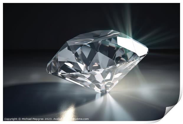 A large diamond on a light background with caustic light created Print by Michael Piepgras