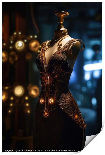 An innovative and elegant dress in a steampunk look on a Mannequ Print by Michael Piepgras