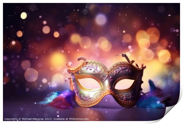 Venetian carnival mask with shiny lights and a defocused bokeh c Print by Michael Piepgras