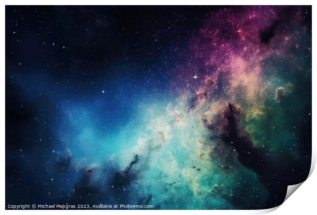 Stunning colorful galaxies in the night sky created with generat Print by Michael Piepgras