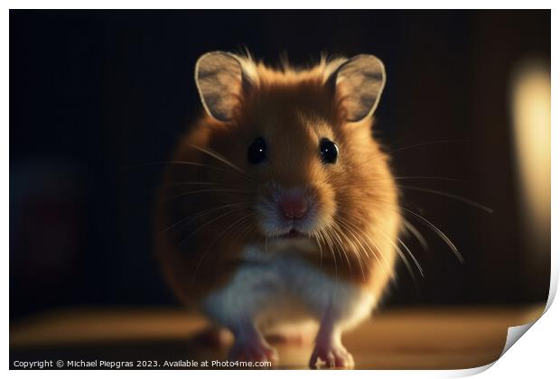 A cute hamster stands upright and looks excitedly into the camer Print by Michael Piepgras