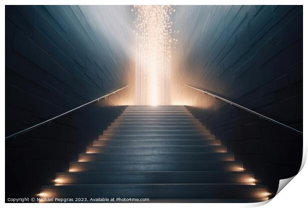 A staircase straight to heaven created with generative AI techno Print by Michael Piepgras