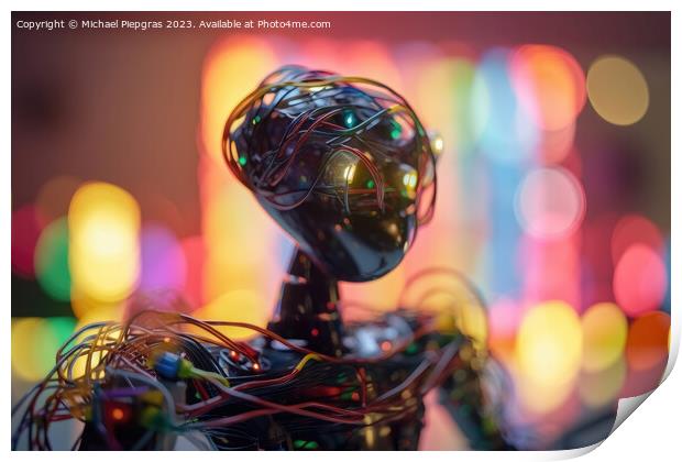 An AI robot almost completely wrapped in brightly coloured fibre Print by Michael Piepgras