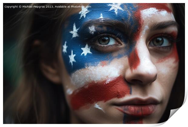 Independence day celebration close up of woman face painted with Print by Michael Piepgras