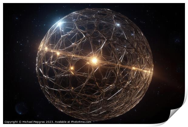 Dyson Sphere in space spans a star created with generative AI te Print by Michael Piepgras