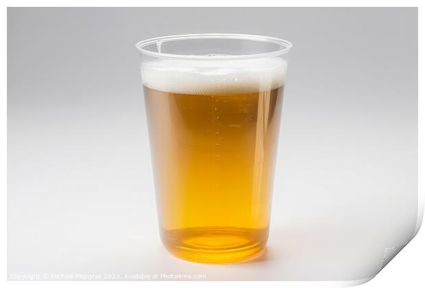 Glass of beer in a plastic tumbler on a white background created Print by Michael Piepgras