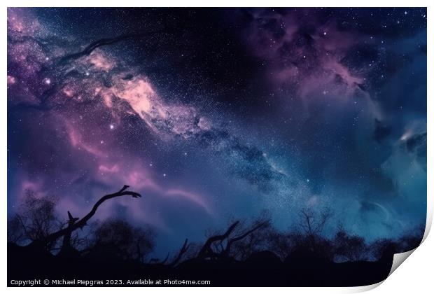 Photo realistic galaxy in the nightsky background created with g Print by Michael Piepgras