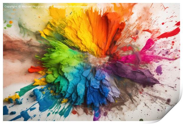 A color Wheel with goethe colors exploding in colorful powder on Print by Michael Piepgras
