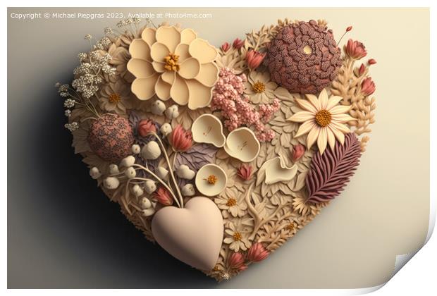 A Valentines Day Heart made of Flowers on a light background cre Print by Michael Piepgras