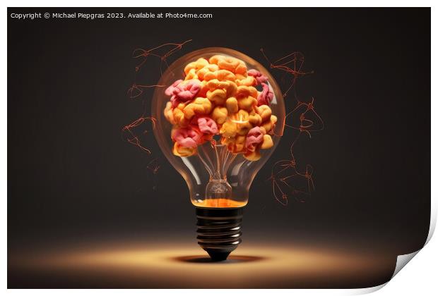 A creative idea mix of a lightbulb and a brain created with gene Print by Michael Piepgras