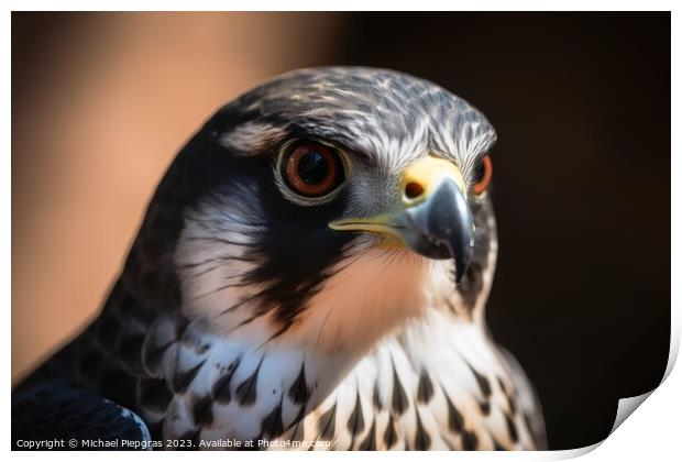 A wild falcon in a close up view created with generative AI tech Print by Michael Piepgras