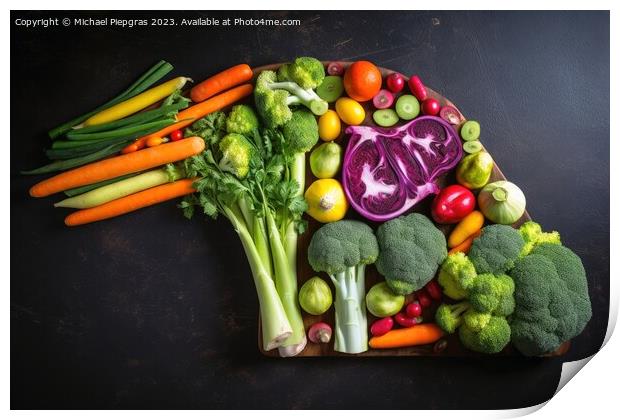 Colorful vegetables in shape of a steak created with generative  Print by Michael Piepgras