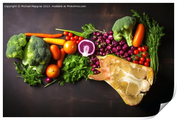 Colorful vegetables in shape of a steak created with generative  Print by Michael Piepgras